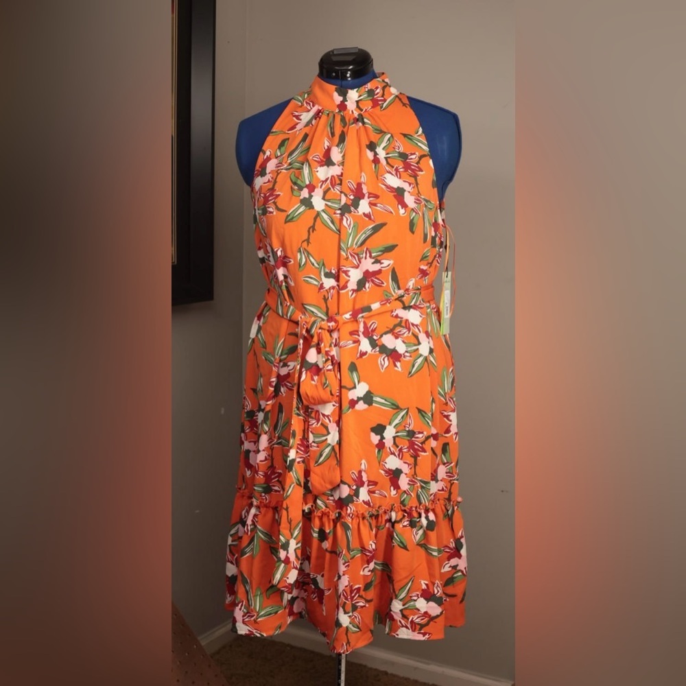 Sam Edelman High-Neck Tiered Midi Dress Multicolor Floral Sleeveless Vacay Sz L